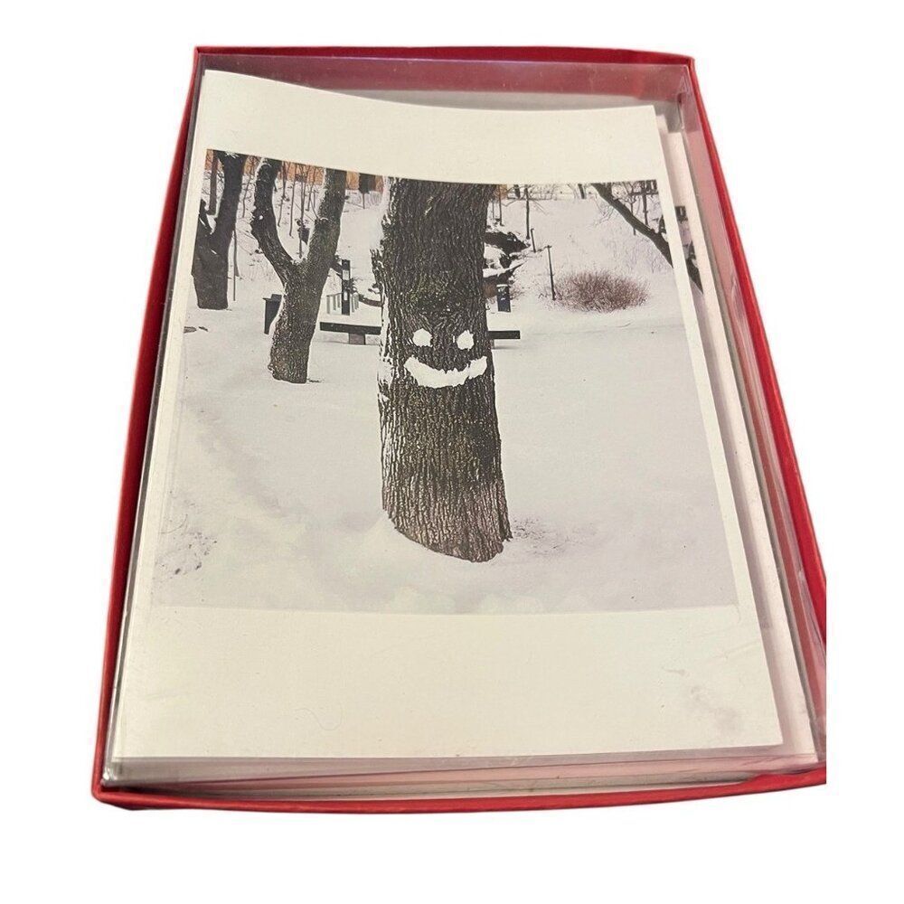Happy Holidays Smiley Happy Tree in Snow 12 Christmas Cards Envelopes Fotofolio